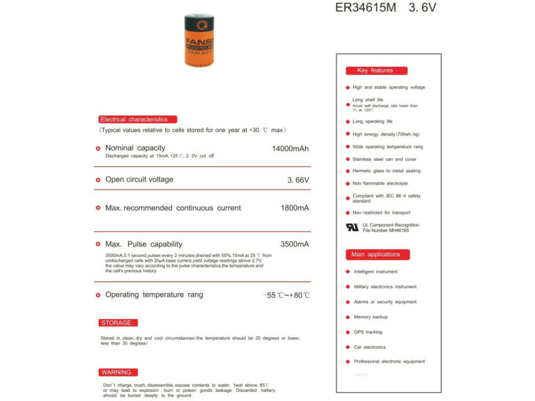 V D Size Lithium Battery Ah High Power Spiral Wound Fanso